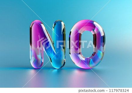 3D No text in vibrant gradient glass against a blue background. Shiny, iridescent typography with a futuristic look. Perfect for bold, abstract digital designs 117978324