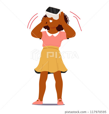 Young Girl Wearing Virtual Reality Goggles, Experiencing Excitement And Joy. The Image Depicts The Future Of Technology 117978595