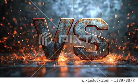 Rusty metal VS letters with sparks flying 117978877