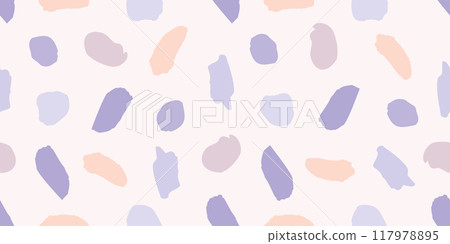 Abstract pastel colors seamless pattern with hand drawn salmon orange and purple shapes. Trendy sketch terrazzo blobs print for textile, wrapping paper, cover, surface, wallpaper, banner decor Abstract pastel colors seamless pattern with hand drawn salmon orange and purple shapes. Trendy sketch terrazzo blobs print for textile, wrapping paper, cover, surface, wallpaper, banner decor 117978895