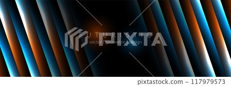 Blue orange glowing neon stripes tech abstract background 117979573
