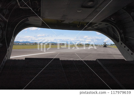 Cargo ramp and runway of the Japan Ground Self-Defense Force CH-47J Chinook Cargo ramp and runway of the Japan Ground Self-Defense Force CH-47J Chinook 117979639