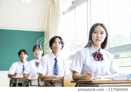 Classroom, boys and girls, high school, junior high school, serious 117980690