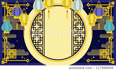 Image of Chinese lantern and full moon Image of Chinese lantern and full moon 117980699