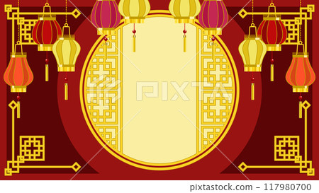 Image of Chinese lantern and full moon 117980700