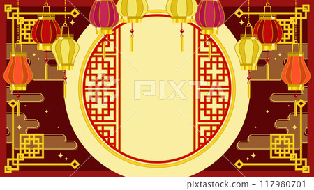 中國風燈籠與滿月的形象 117980701