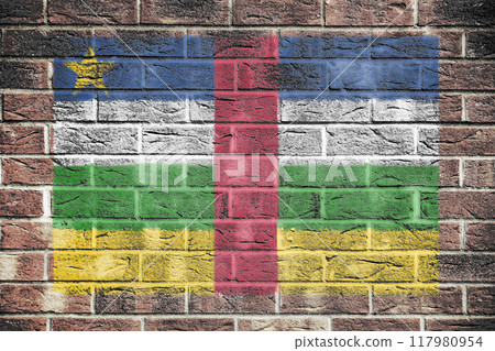 Central African Republic flag on a brick wall background 117980954