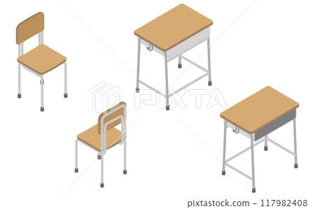 Isometric illustration: school desk and chair set 117982408