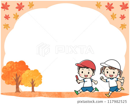Illustration frame material of autumn leaves and children running Illustration frame material of autumn leaves and children running 117982525