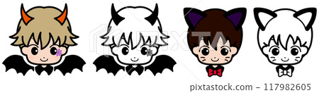 Set of illustrations of boys and children dressed in Halloween costumes 117982605