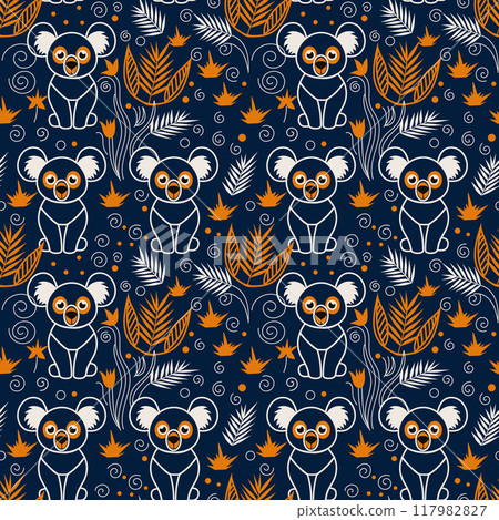 cute koalas on a bright plant background. seamless pattern cute koalas on a bright plant background. seamless pattern 117982827