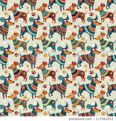 bright dogs on a light background. seamless pattern bright dogs on a light background. seamless pattern 117982852