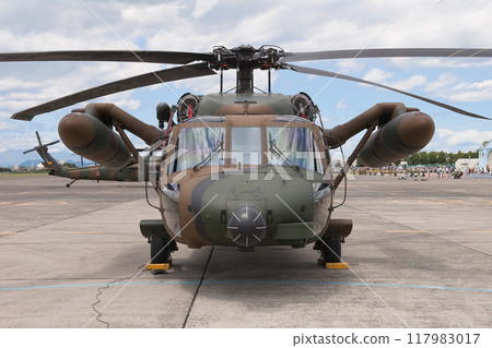 Japan Ground Self-Defense Force UH-60J helicopter on the apron 117983017