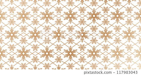 snowflake pattern ornament golden color isolated white background for wallpaper the bedroom, patterned fills, webs pages, surface textures, book covers, fabrics printing paper, textiles tiles interior 117983043