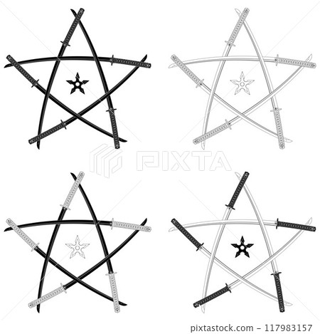Katanas with shuriken forming a star Katanas with shuriken forming a star 117983157