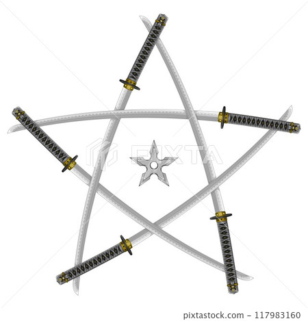 Katanas with shuriken forming a star Katanas with shuriken forming a star 117983160