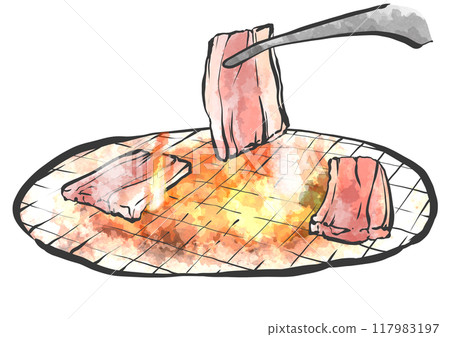 用鉗子烤肉的手寫畫筆繪畫風格插圖 117983197