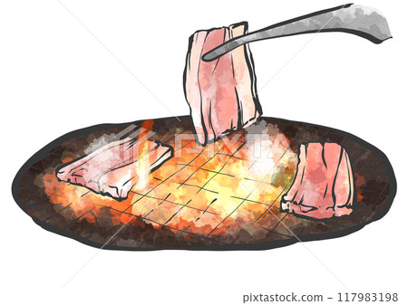 用鉗子烤肉的手寫畫筆繪畫風格插圖 用鉗子烤肉的手寫畫筆繪畫風格插圖 117983198