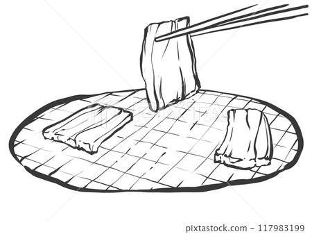 用筷子烤肉的手寫畫筆繪畫風格插畫 117983199