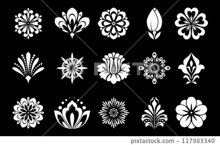 Flowers icon set. Flowers isolated on transparent background. Flowers in modern simple. Cute round flower plant nature collection. Vector illustrator 117983340