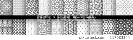 Geometric set of seamless black and white patterns. Simple vector graphics. 117983344