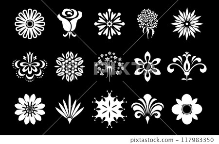 Flowers icon set. Flowers isolated on transparent background. Flowers in modern simple. Cute round flower plant nature collection. Vector illustrator Flowers icon set. Flowers isolated on transparent background. Flowers in modern simple. Cute round flower plant nature collection. Vector illustrator 117983350