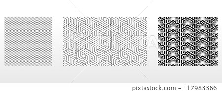 Geometric set of seamless black and white patterns. Simple vector graphics. 117983366