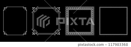 Set of decorative frames Elegant vector element for design in Eastern style, place for text. Floral black and white borders. Lace illustration for invitations and greeting cards. 117983368