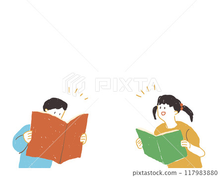 A little girl and boy reading a book 117983880