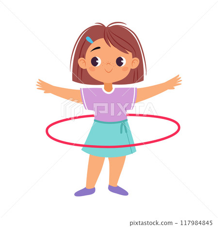 Girl Character with Hula Hoop Do Sport Vector Illustration Girl Character with Hula Hoop Do Sport Vector Illustration 117984845