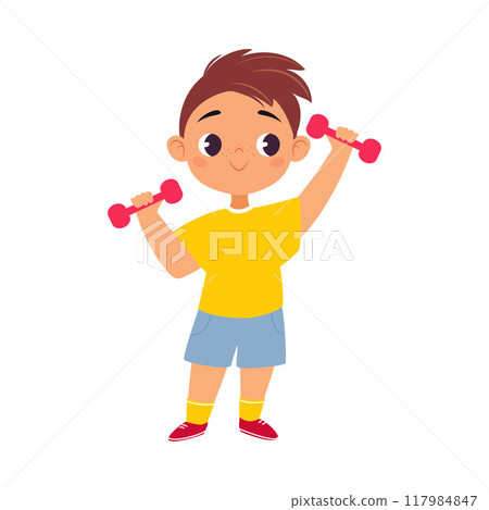 Boy Character Lift Dumbbell Do Sport Vector Illustration Boy Character Lift Dumbbell Do Sport Vector Illustration 117984847
