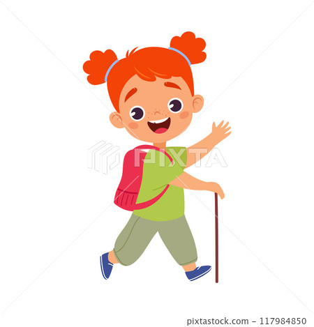 Girl Character with Backpack Hiking Do Sport Vector Illustration Girl Character with Backpack Hiking Do Sport Vector Illustration 117984850