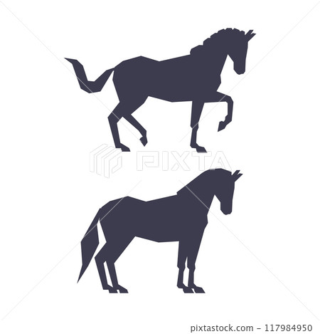 Horse or Equine Black Silhouette as Domesticated, Odd-toed, Hoofed Mammal Vector Set 117984950