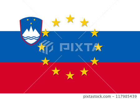 Slovenia national flag with a star circle of EU Slovenia national flag with a star circle of EU 117985439