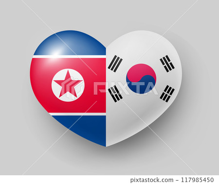 Heart shape with North and South Korea flags. Heart shape with North and South Korea flags. 117985450