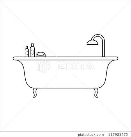 Freestanding bath, home furniture lineart design, interior concept Freestanding bath, home furniture lineart design, interior concept 117985475