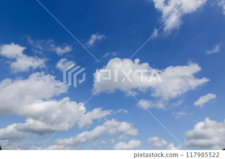 藍天上漂浮的雲朵形狀【背景素材】 藍天上漂浮的雲朵形狀【背景素材】 117985522
