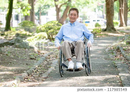 使用輪椅的老人，全身 117985549
