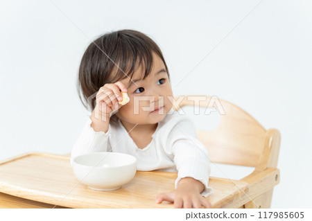 A girl who eats a snack A girl who eats a snack 117985605