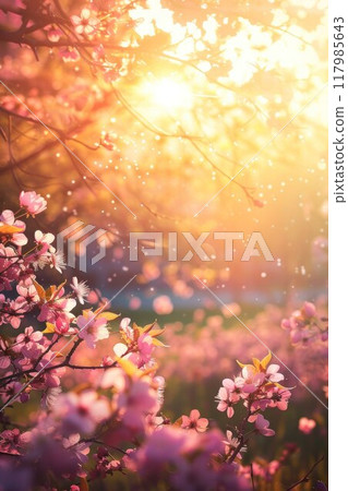 Beautiful cherry blossom sakura in spring time with soft focus. Blossoming branch of pink sakura flowers blooming in spring. 117985643