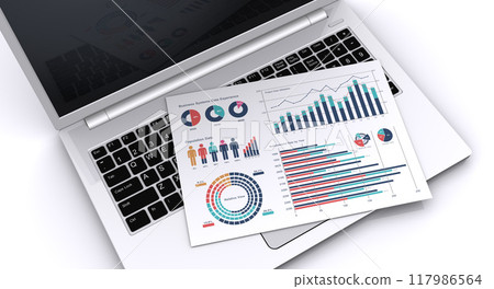 Business documents and laptop computer, business verification, review, planning image 117986564