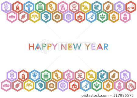 日本新年幸運符圖示的新年賀卡插圖（玳瑁圖案） 117986575