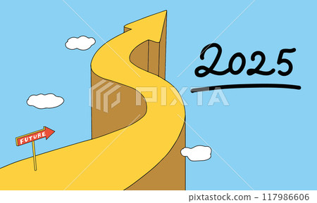 Illustration of an uphill climb towards 2025 117986606