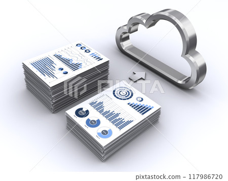 一堆業務文件和雲端圖標，雲端儲存服務流程圖 117986720