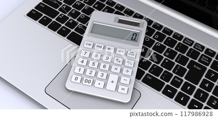Calculator and laptop, accounting calculation image 117986928