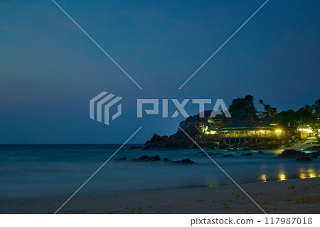 Restaurant illuminating the night on a tropical island 117987018