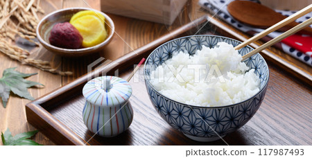 Freshly cooked rice (white rice) 117987493