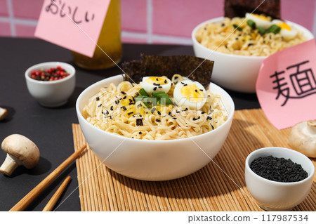 Concept of tasty fast food - instant noodles Concept of tasty fast food - instant noodles 117987534