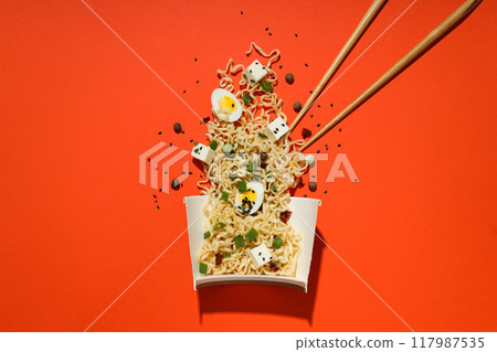 Concept of tasty fast food - instant noodles Concept of tasty fast food - instant noodles 117987535