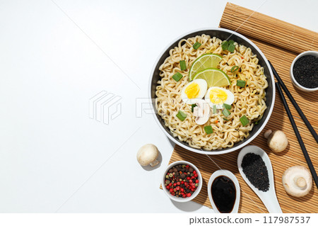 Concept of tasty fast food - instant noodles Concept of tasty fast food - instant noodles 117987537